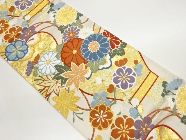 JAPANESE FUKURO OBI / KARA-ORI / WOVEN FLORAL PLANTS